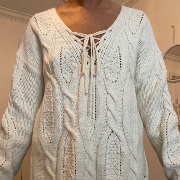 tie front cream colored sweater - Picture 1 of 3